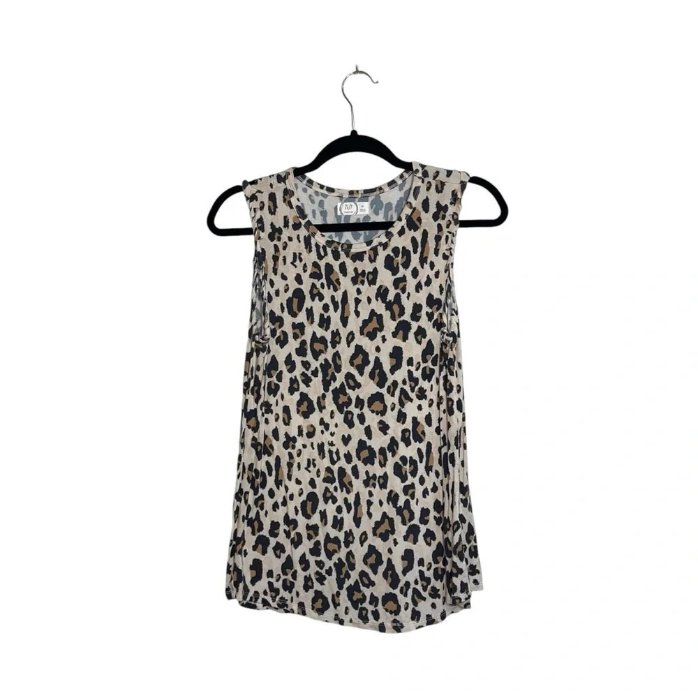 Maurices 24/7 Cream & Black Animal Print Braided Sleeve Tank Top Medium Women’s